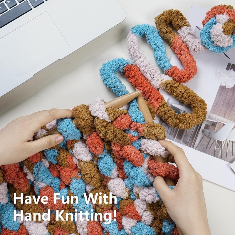 Cozyful خيوط سميكة للحياكة اليدوية - خيوط بطانية شنيلي سميكة #10، خيوط سميكة كبيرة الحجم للحياكة، خيوط حياكة سميكة ملونة، 8 كرات (25 ياردة 8 أونصات لكل كرة)، برتقالي&خردل&بيج - Image 5